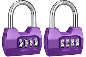 2 Pack disecu 4-Digit Combination Locker Lock, Wide Shackle Waterproof Outdoor Combo Padlock for School Gym Locker, Sports Locker, Fence, Gate, Shed, Storage Unit (Purple)