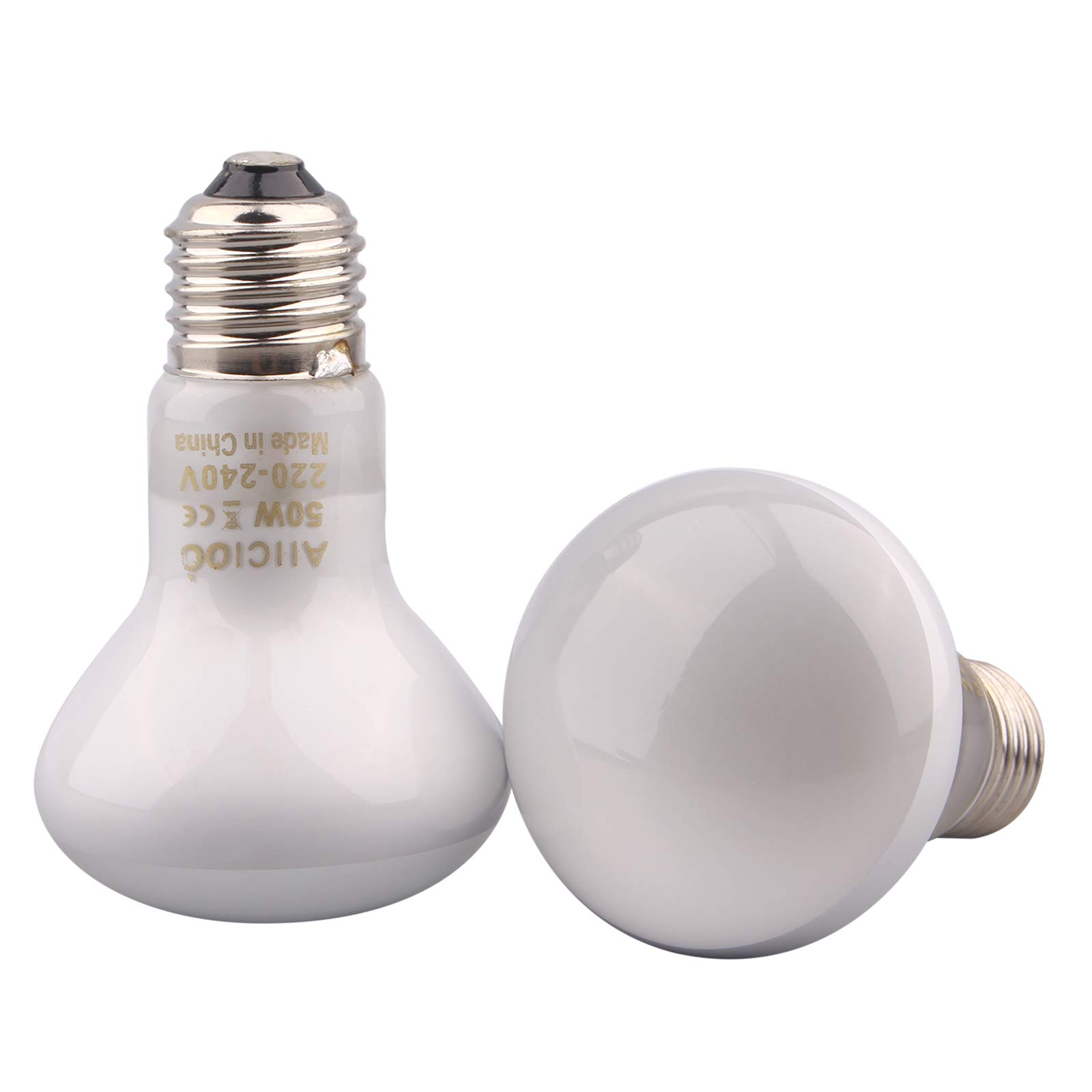 AIICIOO Reptile Basking Lamp Bulb Bearded Dragon Heat Bulb 50W Tortoise Heat Lamp Bulb Heat Reptile Bulb 2 Pack White
