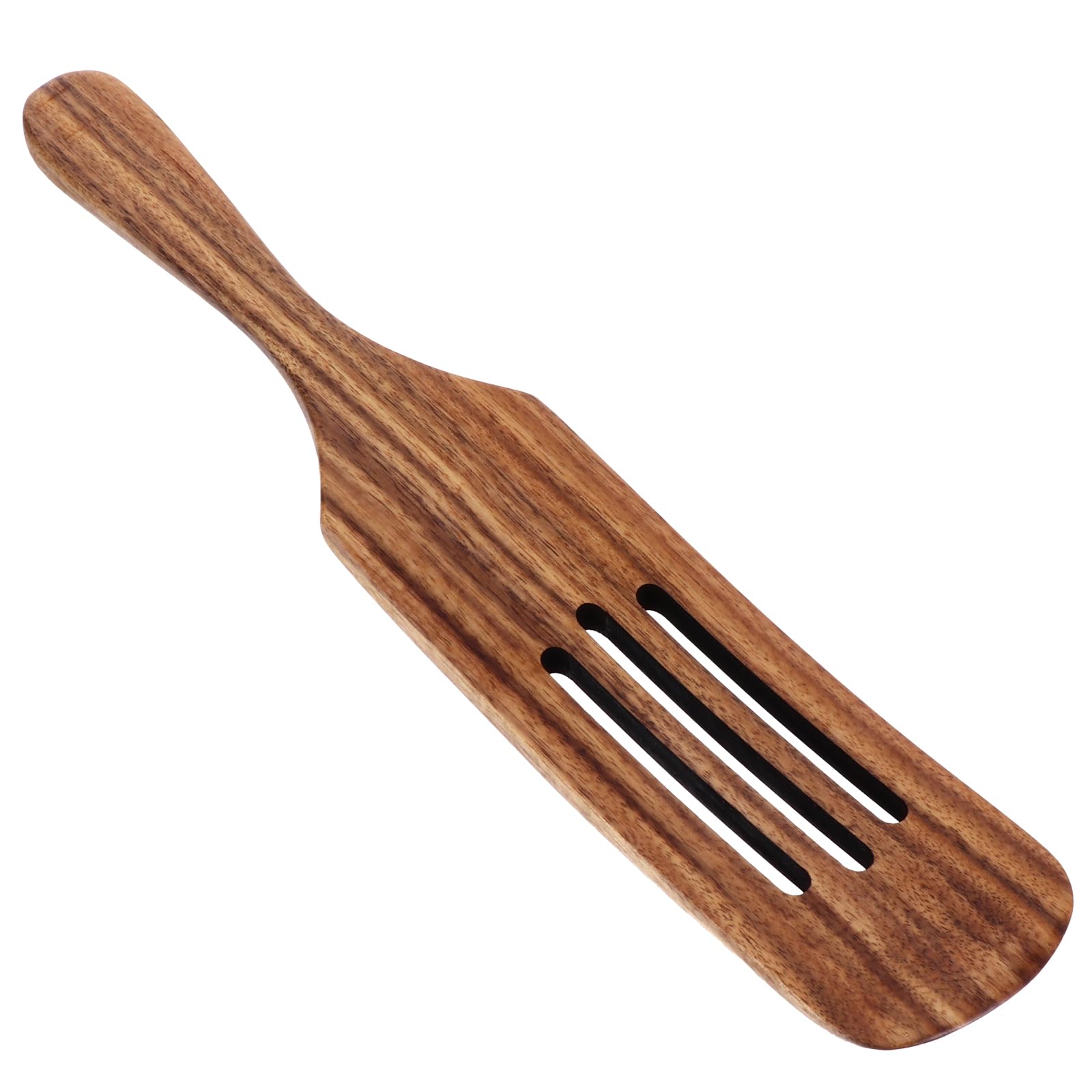 WRITWAA Wooden Cooking Spatula Long Handle Slotted Kitchen Turner Heat Resistant Eco-Friendly 12 Inch Wood Material Utensil for Stirring Serving Daily Use