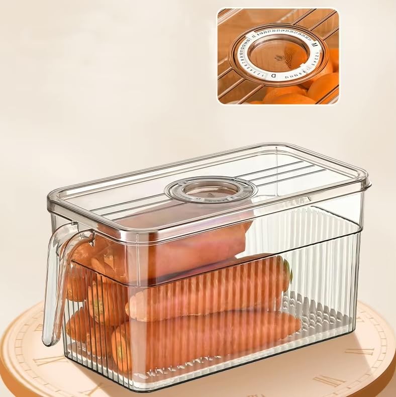 Clear Stackable Fridge Organizers & Storage XVersion 2PCS Transparent Food Storage Containers with Timer Lids & Handle | Fresh-Keeping Storage for Fruits, Vegetables & Eggs (V1)