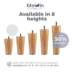 Btowin 7 Inch Solid Wood Furniture Legs, 4 Piece