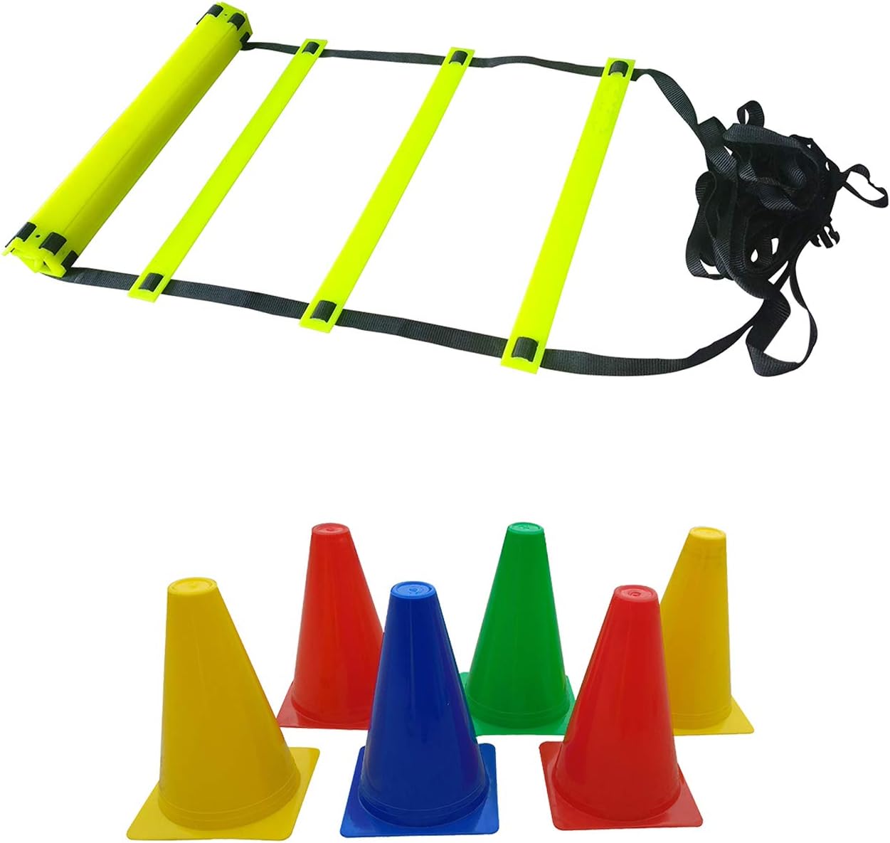 FORICX Plastic Flat Regular Adjustable Speed Agility Ladder 4M With 10 Rungs and Pack of 12 Marker Cones Combo (Multicolour)