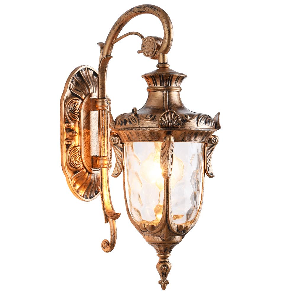 LONEDRUID Led Outdoor Wall Light Fixtures Bronze Exterior Wall Lantern 16.93"H Waterproof Sconce Porch Lights Wall Mount with Water Glass Shade for House, UL Listed
