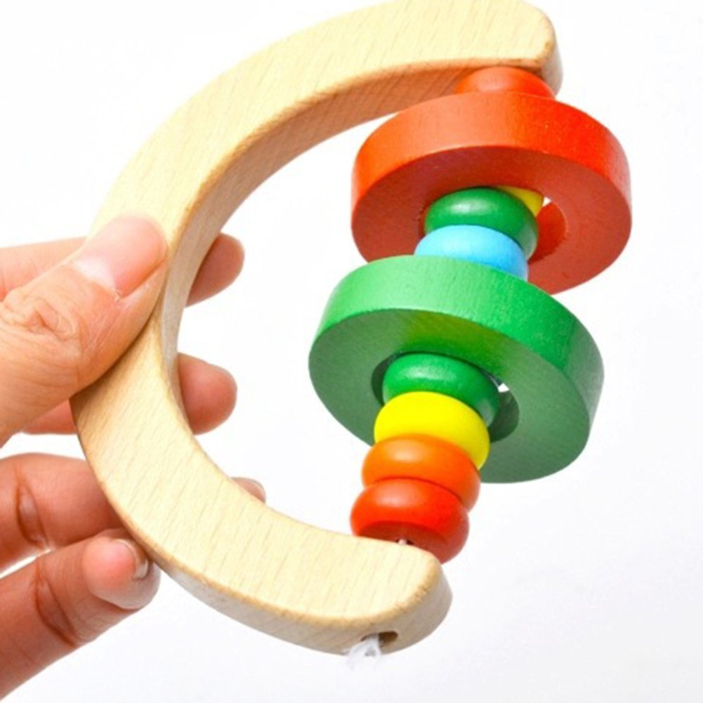 Hosaire 1X Juguete Sonajero,Sonajero Coctelera Musical Juguetes de Madera para niños,Estilo de la Mano,Campanas Sonajero Bebé Niños de Juguete en para Cochecito Hermoso Regalo lookool.ro