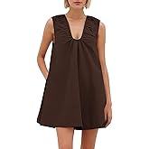 Ziesexy Babydoll Mini Dress for Women Sleeveless Summer Beach Dress Scoop Neck Flowy Cotton Short Dresses with Pockets