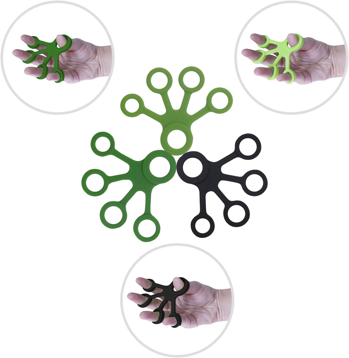 seeknfind 6 pcs 3 Levels Silicone Finger Stretcher & Hand Grip Strengthener Hand Resistance Band Strength Trainer Hand Gripper Set for Men Women Seniors Teens Athletes and Musicians