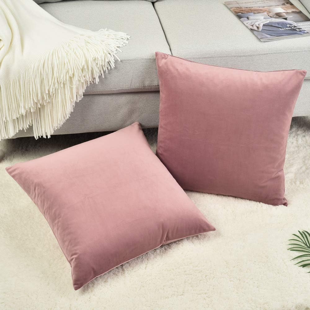 Rythome Comfortable Throw Pillow Cover for Bedding, Decorative Accent Cushion Sham Case for Couch Sofa, Soft Solid Velvet with Zipper Hidden - 22"x22", Mauve Pink: Home & Kitchen