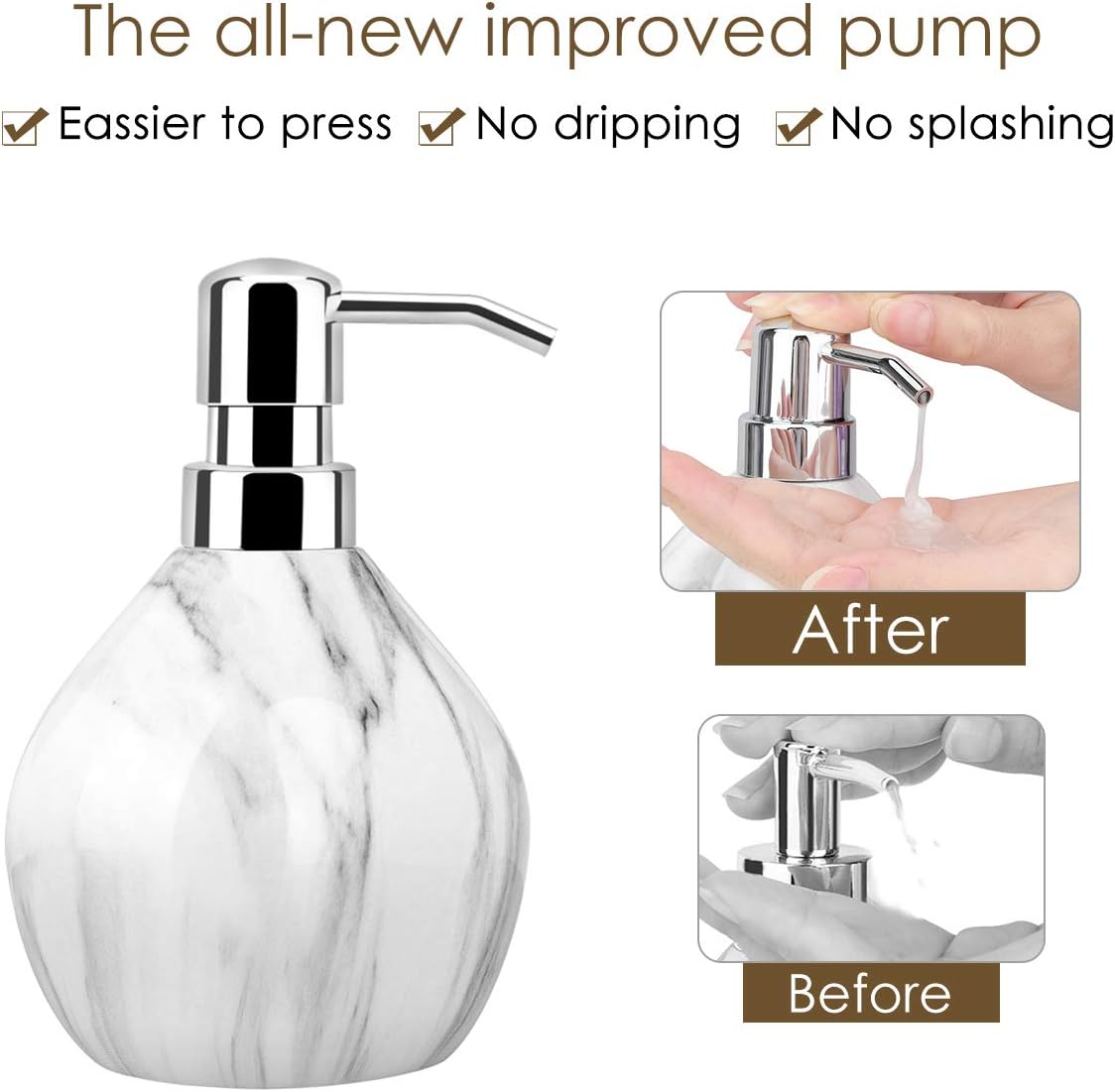 Luxspire Hand Soap Dispenser, 15.2 oz Countertop Hand Lotion Pump Bottles, Lotion Container, Refillable Liquid Hand Soap Jar, Resin Shower Dispensers for Bathroom, Kitchen - White Marble: Home & Kitchen