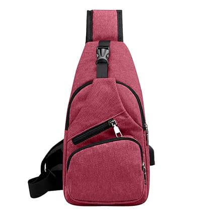 MKchung Casual Sports Men Chest Pack Canvas USB Charging Shoulder Handbag/Red