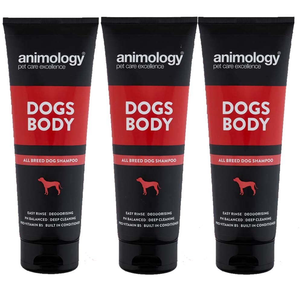 Animology Dogs Body | All Breed Dog Shampoo | Deodorising and Deep Cleaning | Easy Rinse Formulation | Pro-Vitamin B5 | pH Balanced | With Built In Conditioner | 250 ml Pack of 3