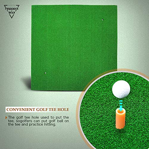 Forbidden Road Golf Practice Hitting Grass Mat with 2 Golf Tee Holes & 1 Golf Tee Rough Indoor Backyard Golf Pad Residential Golf Hitting Mat for Golf Swing Practice Training Putter Balls (5ft x 5ft)