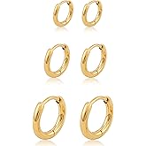 Gold Hoops Non Tarnish for Women Men, 14K Real Gold Fill Small Hoop Earrings Stack for Multiple Piercings, Hypoallergenic Silver Huggie Cartilage Earrings, Trendy Jewelry Gift