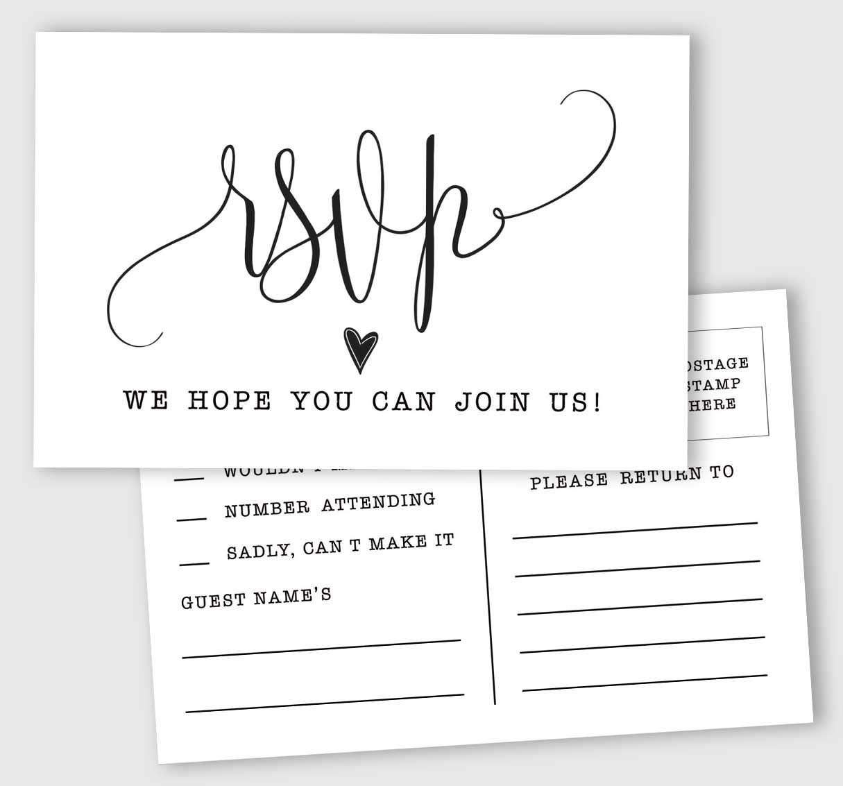 Inkdotpot 50 Blank RSVP Cards,RSVP Postcards No Envelopes Needed,Classy Script Style Print Response Card,RSVP For Wedding,Baby Shower,Bridal Shower