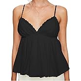 Women Y2K Camisole Sleeveless Spaghetti Straps V Neck Summer Sweet Babydoll Tank Tops Streetwear Cami Tops