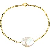 GemSymphony Pearl Beads Bracelet – 8-Inch Paperclip Chain Bracelet for Women, Hypoallergenic Gold Plated, Elegant Dainty Jewelry, Classic Pearl Charm Gift for Everyday & Bridal Wear