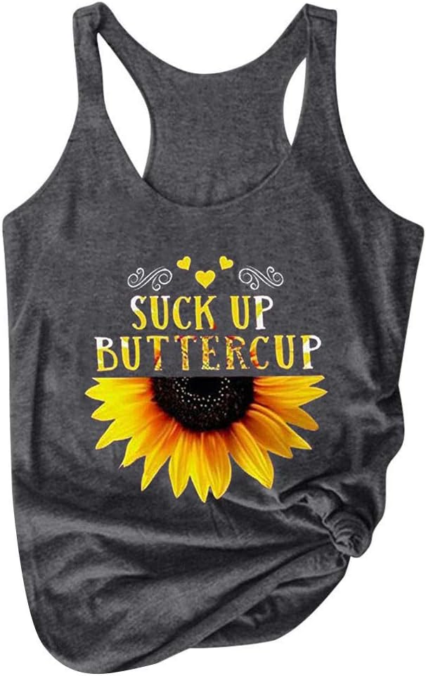 Graphic Tank Tops for Women Teen Girls Funny Boho Gym Workout Racerback Tank Shirts Suck IT UP Buttercup T-Shirt