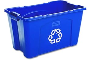 Rubbermaid Commercial Products Recycling Bin/Box for Paper and Packaging Stackable 18 GAL for Indoors/Outdoors/Garages/Homes/Commercial Facilities Blue