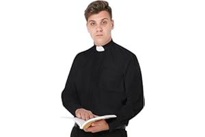 IvyRobes Men's Long Sleeves Clergy Shirt Free Tab Collar - 5 Colors Available