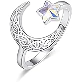 Dreamboat Moon and Star Ring Crescent Moon Ring for Women Sterling Silver Celestial Jewelry Witchy Gifts Blue Sandstone Adjustable