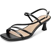DOBOLIN Women's Sandals 2.09 Inch Square Open Toe Low Kitten Heel Strappy Dress Shoes for Women Comfortable Slingback Heels Sandals Ankle Strap Wedding Dance Party Daily Office