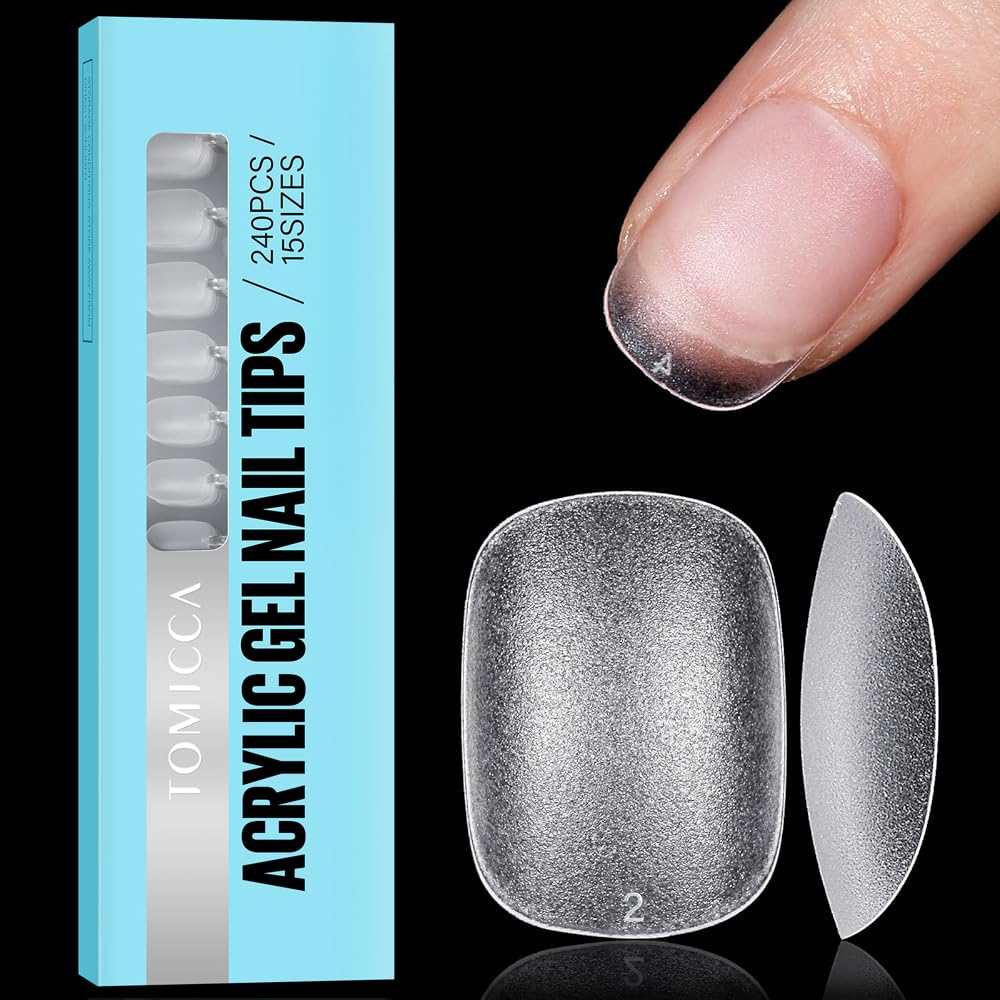 TOMICCA Extra Short Oval Nail Tips, Clear Nail Tips Natural False Nails Oval Round French Acrylic Nails Artificial Nails Tips for Girls Women, (240 Pcs,15 Sizes)