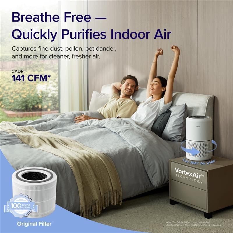 LEVOIT Air Purifier for Home Allergies Pets Hair in Bedroom, Covers Up to 1095 ft² by 56W High Torque Motor, 3-in-1 Filter with HEPA Sleep Mode, Remove Dust Smoke Pollutants Odor, Core300-P, White - Image 2