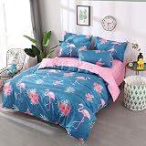 Loussiesd Flamingo Duvet Cover Set Blue Pink Floral King Super King view 2