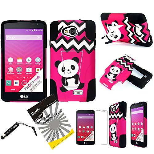 3 items Combo: ITUFFY(TM) LCD Screen Protector Film + Stylus Pen + 2 tone Design Dual Layer KickStand Tuff Impact Armor Hybrid Soft Rubber Silicone Cover Hard Snap On Plastic Case for MetroPCS, Virgin Mobile LG F60 LG TRIBUTE LS660 (4.5