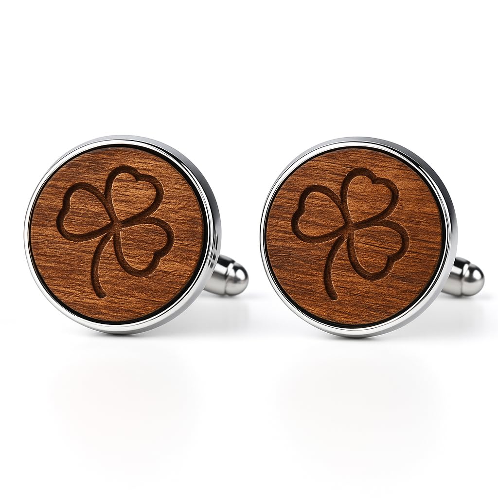 Pet-Jos Irish Shamrock Wooden Cufflinks - Brown, Classic Men's Accessory for Men