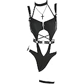 MEOWCOS Women's One Piece Swimsuits Gothic Swimsuit Chest Zipper Cutout Bathing One-Piece Swimwear