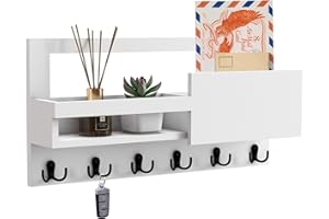 Luban Nese Key Holder Wall Mounted, 16 X 8 Farmhouse Key Hanger Key Rack with Shelf for Entryway, Mail Organizer with Key Hook, Includes Free Picture Frame, White