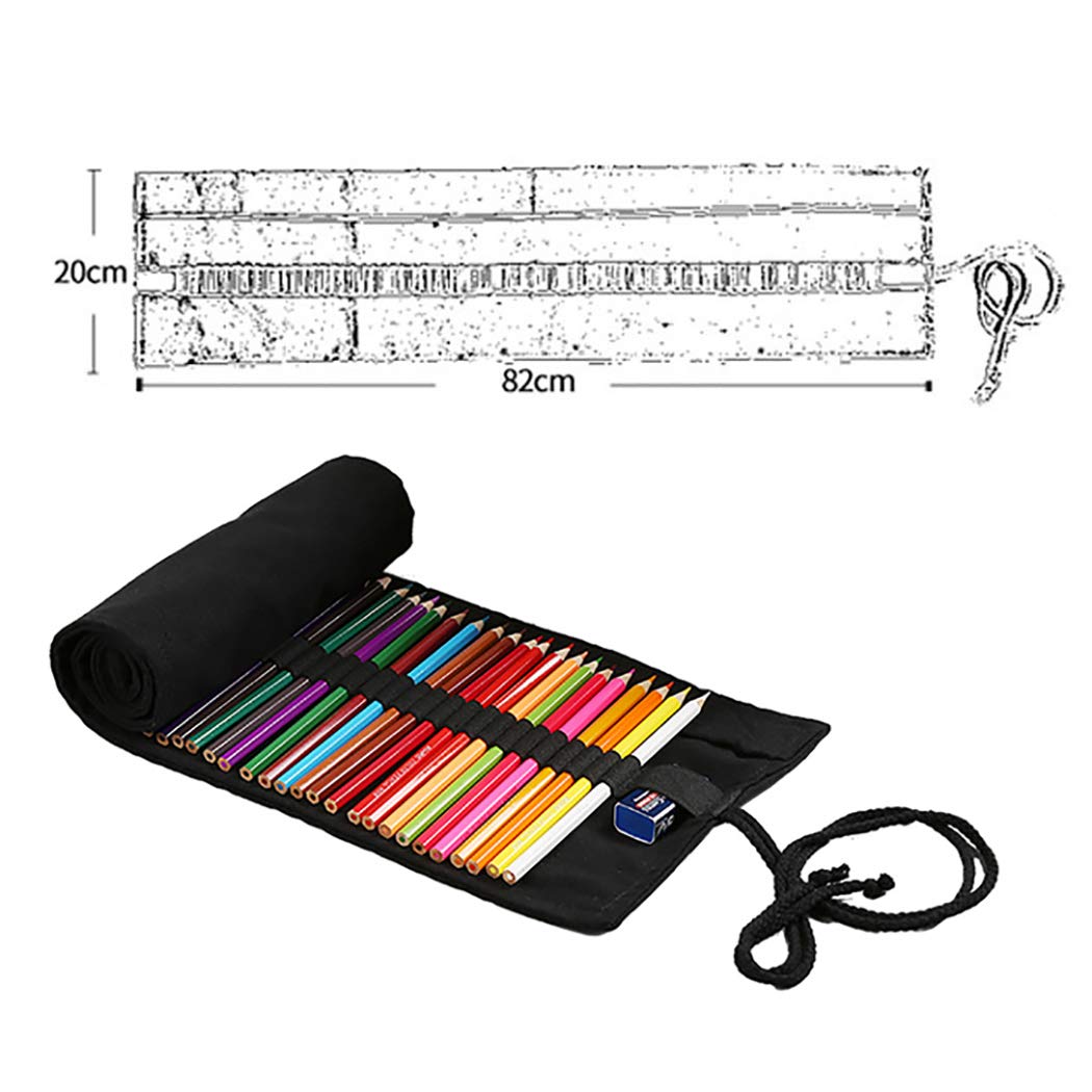 Canvas Pencil case, Fanspack Canvas Pencil wrap 72 Holes Pen Holder Brush Pencil case School Pencil case Artist Pencil case Girls Boys