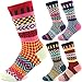 Packs of 5 Crew Socks Women Wool Fuzzy Winter Colored Knit Sox Pattern