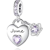 Birthstone Charms for Charms Bracelet: 925 Sterling Silver Heart Dangle Charms for Bracelets and Necklaces, Birthday Mother's Day Christmas Gifts For Women.