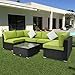 Peach Tree 7 PCs Outdoor Patio PE Rattan Wicker Sofa Sectional Furniture Set with Green Cushion, 2 Pillows and Tea Table
