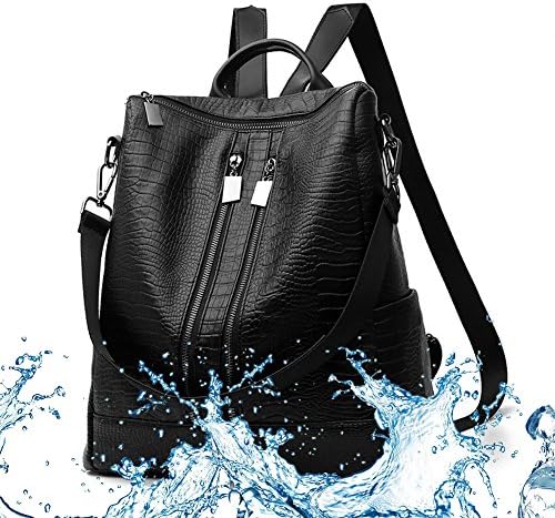 Women Lightweight Leather Backpack Black Purse Versatile Shoulder Bag Classic Fashion PU Leather Handbag(Black)