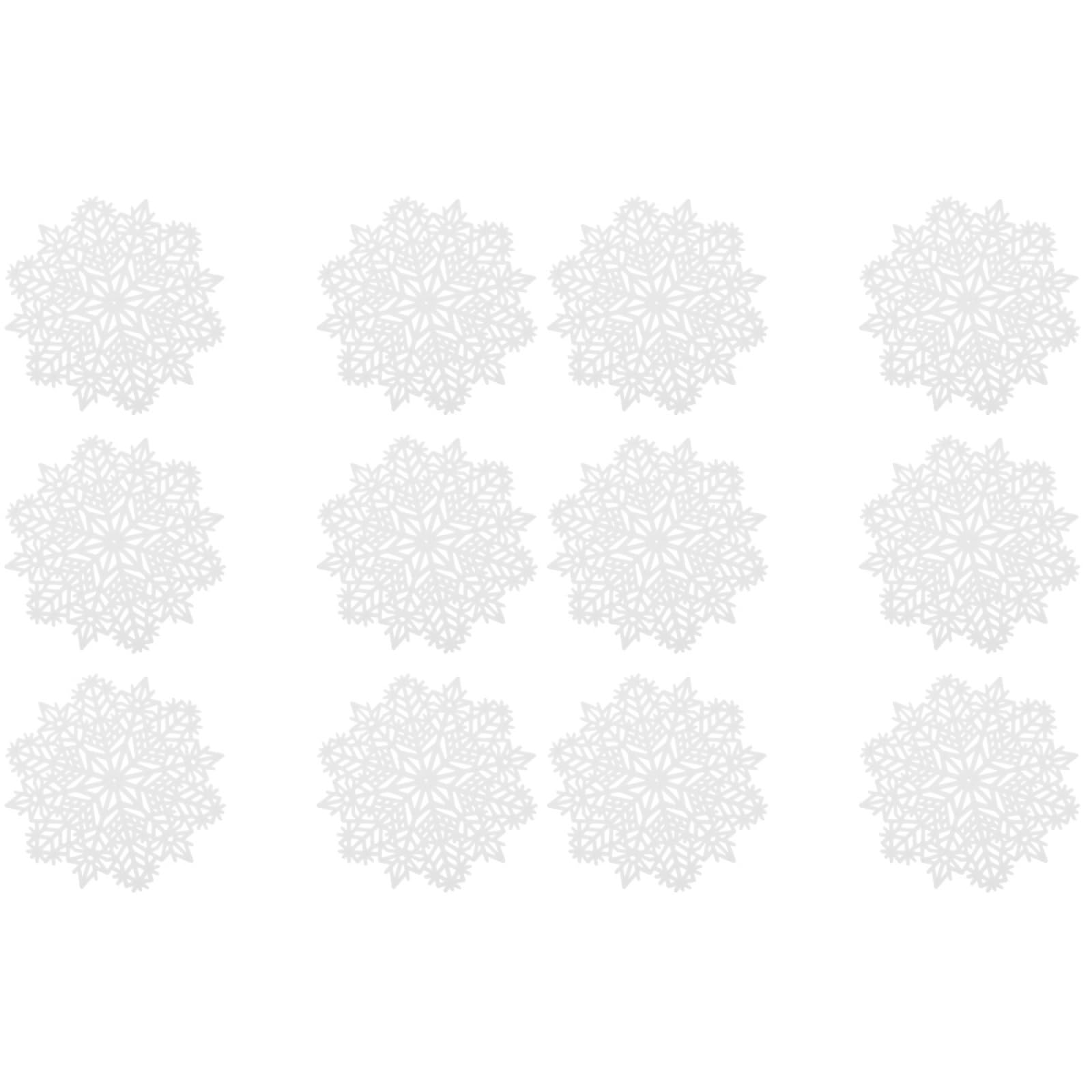 DOITOOL Christmas Snowflake Coasters Set : 12 PCS Tea Coffee Cup Coasters, White Xmas Pvc Placemats Drink Cup Mat, For Christmas Winter Holiday Table Decoration Kitchen Household
