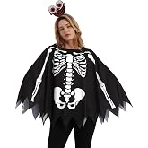 Easy Halloween Costumes Woman - Plus Size Pumpkin Ghost Evil Skeleton Spider Web Poncho with Headband,Adult Cosutme Set