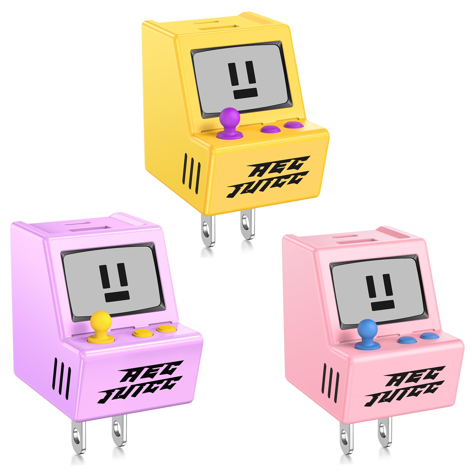 USB C Wall Charger Dual USB A Charger Block Set with Foldable Plug 30W 3A Fast Charging 3Pack Type C Phone Block Charging Box Brick for iPhone 17, Air, Pro, Pro Max, for Samsung, Pink+Pulple+Yellow