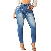 Women's Skinny Jeans Classic Mid Waist Stretchy Denim Pants with Pearls Rhinestones
