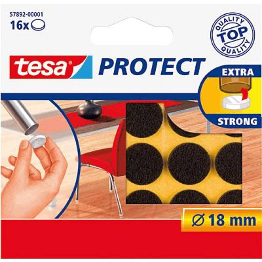 tesa UK Protect Anti Scratch Self Adhesive Felt 18 mm Dia - Brown, 16 Pads — image 1