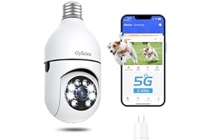 Gyliziex Light Bulb Security Camera Wireless Outdoor, 5G&2.4GHz 360° PTZ Camera for Home Security with 2K Color Night Vision, 2 Way Talk, AI Human Detection and Tracking, Compatible with Alexa
