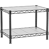 Golpart Small 2 Tier Shelves Storage Wire Shelving Unit Metal Shelf Adjustable Organizers Storage Shelving with Wheels for Bathroom Laundry Room Kitchen Pantry12”D x 18”W x 12.2”H Black