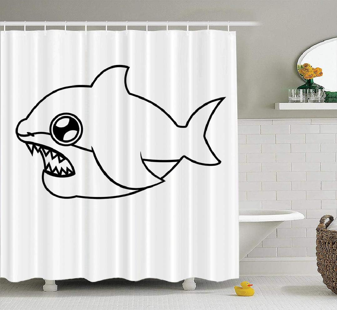 Tyfuty Cute Shark Fin Fabric Shower Curtain, Curtain Figure Shark Coloring with Open Joy Animal Aquatic Art Waterproof Bathroom Shower Curtains 72x78 inches Set of 12 Hooks, Marine Ocean Sea