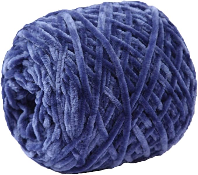 Blue Chunky Knit Yarn, Chenille Velvet Yarn, 100 Polyester