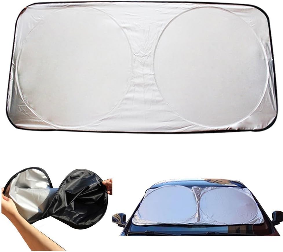 Idealgo 59" X 27" Windshield Sunshade Silver Sunshade New Foldable Auto Front Rear Window Sun Shade Car Windshield Visor Cover Block Sun Protector - Masyah Car Windshield Sunshade Foldable Covers the Front Window to Keep Temperatures Cool on Hot