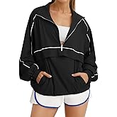 Fisoew Quarter Zip Pullover Women Lightweight Windbreaker Jacket Running Hiking Outdoor Pullover with Pocket