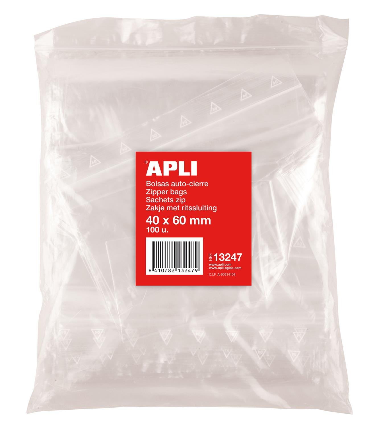 APLI 13247 – Pack of 100 Self-Seal Plastic Bags, 40 x 60 mm