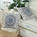 CaliTime Canvas Throw Pillow Cover Case for Couch Sofa Home Decor Floral Compass Leaves Medallion 18 X 18 Inches Navy Blue