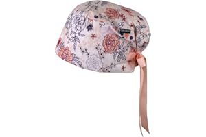 CALOMED Euro Style Scrub Cap for Women & Men with Ribbon Ties & Buttons, Head Cover for Long or Short Hair
